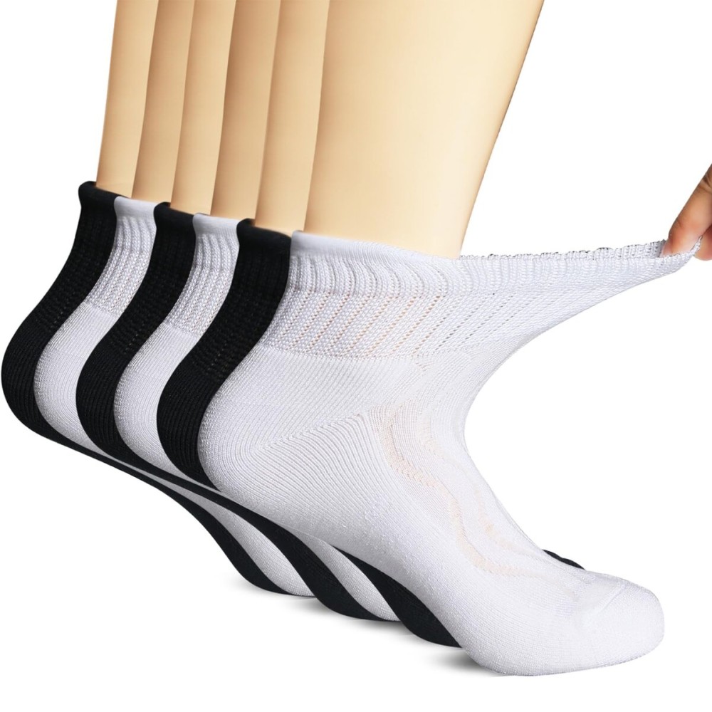 +MD Diabetic Socks for Men Women-6 Pairs Ankle Non-Binding Extra Wide, Seamless Circulator Socks for Edema 9-11 3Blk/3Wht