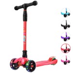 Allek Kick Scooter B02, Lean \'N Glide Scooter with Extra Wide PU Light-Up Wheels and 4 Adjustable Heights for Children from 3-12yrs (Red)