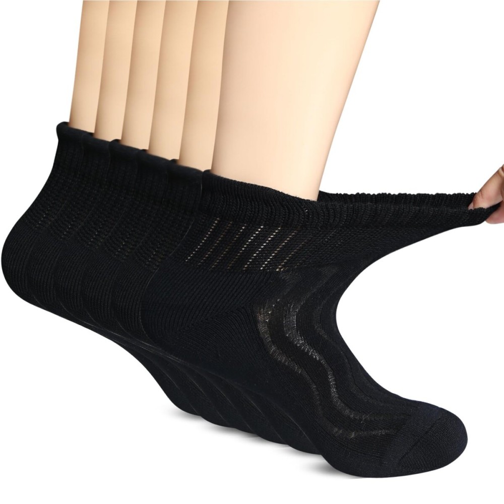 +MD Diabetic Socks for Men Women-6 Pairs Ankle Non-Binding Extra Wide, Seamless Circulator Socks for Edema 9-11 Black