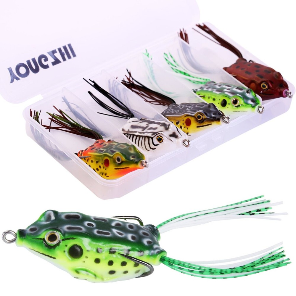 Fishing Lures Topwater Floating Weedless Lure Frog Baits with Double Sharp Hooks Soft Bait for Bass Snakehead Salmon Freshwater Saltwater Fishing (Mix Style)-A