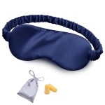 Silk Sleep Mask Eye Mask Blindfold with Double Layer Silk Filling and Elastic Strap for Full Night\'s Sleep, Travel and Nap, Soft Eye Cover Eyeshade with Luxury Bag and Ear Plugs by OLESILK (Navy Blue)