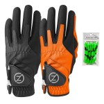 Zero Friction Male Men\'s Compression-Fit Synthetic Golf Glove (2 Pack), Universal Fit Black/Orange, One Size (GL00108)