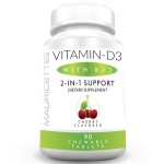 Mauricettes Chewable Vitamin D3 with K2 - 2-in-1 Bone & Heart Health Support - Immune Booster - Natural Cherry Flavor - 90 Tablets for Adults & Kids