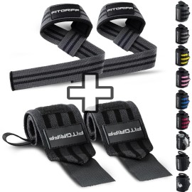 Fitgriff Lifting Straps & Wrist Wraps (Bundle) Superior Support for Weightlifting & Gym Workouts - for Men and Women (Grey)