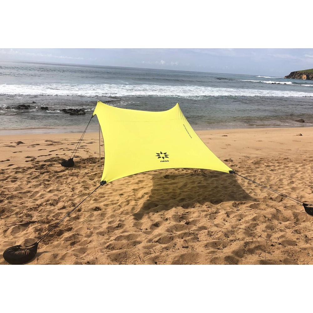 Neso Portable Beach Tent Sun Shelter with Sand Anchor - Lightweight Beach Shade Canopy - Easy Setup for Family Outings - Patented Reinforced Corners - UPF 50+ Sun Protection - 7 x 7ft - Lemon
