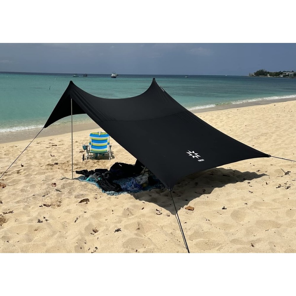 Neso Portable Beach Tent Sun Shelter with Sand Anchor - Lightweight Beach Shade Canopy - Easy Setup for Family Outings - Patented Reinforced Corners - UPF 50+ Sun Protection - 7 x 7ft - Black