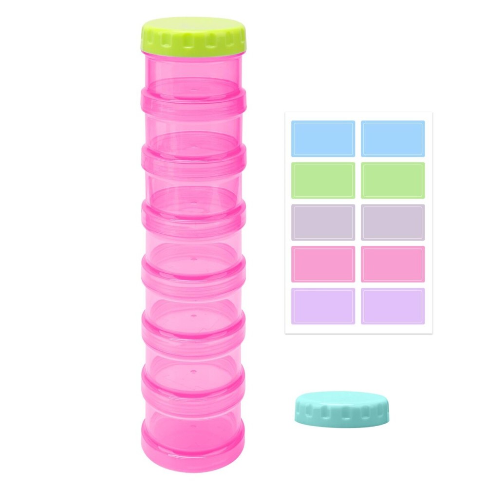 7 Day Pill Organizer Case Stackable Weekly Supplements Vitamins Pills Holder Dispenser Large Transparent Pink with Label and Extra Lid