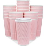Glowcoast Disposable Coffee Cups With Lids - 16 oz To Go Coffee Cup (70 Pack). Large Travel Cups Hold Shape With Hot and Cold Drinks, No Leaks! Insulated Ripple Cups Protect Hands, No Sleeves needed!