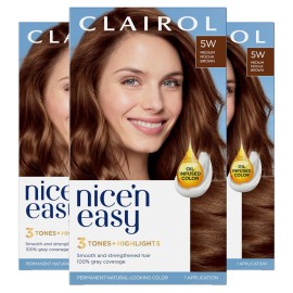 Clairol Nice\'n Easy Permanent Hair Dye, 5W Medium Mocha Brown Hair Color, Pack of 3