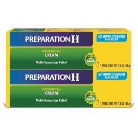 Preparation H Hemorrhoid Symptom Treatment Cream (2 x 1.8 Ounce Tube), Maximum Strength Multi-Symptom Pain Relief with Aloe