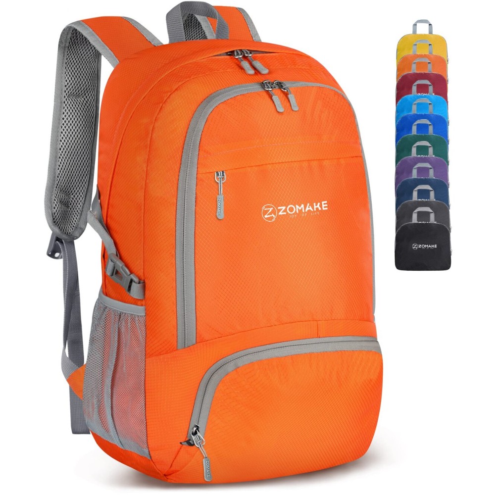 ZOMAKE Lightweight Packable Backpack 30L, Foldable Hiking Backpacks Water Resistant Compact Folding Daypack for Travel(Orange)