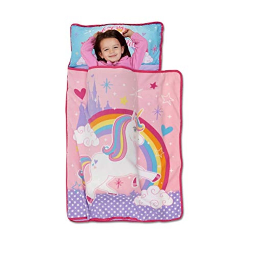 Baby Boom Fun House Unicorn Kids Nap Mat Set - Includes Pillow and Fleece Blanket - Great for Girls Napping during Daycare or Preschool - Pink, Ages 3-5