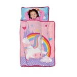 Baby Boom Fun House Unicorn Kids Nap Mat Set - Includes Pillow and Fleece Blanket - Great for Girls Napping during Daycare or Preschool - Pink, Ages 3-5