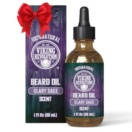 Viking Revolution Beard Oil with Clary Sage for Men - Natural Blend with Argan and Jojoba Oils for Softening, Strengthening, and Moisturizing