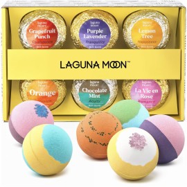 Lagunamoon Bath Bombs Gift Set, 6 Piece XXL Handmade Fizzy Shower Bombs with Essential Oils, Coconut Oil to Moisturize Dry Skin - Relaxing Spa Day for Women, Men, Kids - Birthday, Anniversary
