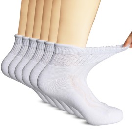 +MD Diabetic Socks for Men Women-6 Pairs Ankle Non-Binding Extra Wide, Seamless Circulator Socks for Edema 9-11 White