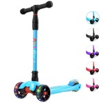 Allek Kick Scooter B02, Lean \'N Glide Scooter with Extra Wide PU Light-Up Wheels and 4 Adjustable Heights for Children from 3-12yrs (Aqua Blue)