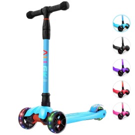 Allek Kick Scooter B02, Lean \'N Glide Scooter with Extra Wide PU Light-Up Wheels and 4 Adjustable Heights for Children from 3-12yrs (Aqua Blue)