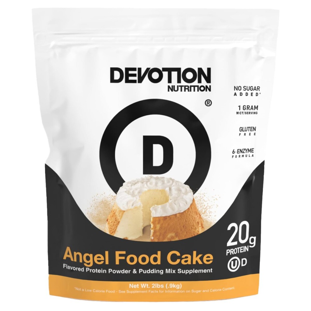 Devotion Nutrition Protein Powder Angel Food Cake - 20g Whey Isolate & Casein Protein Blend - No Added Sugar, Low Carb, Gluten-Free, Keto-Friendly, 1g MCT, Kosher - 2lb Pouch
