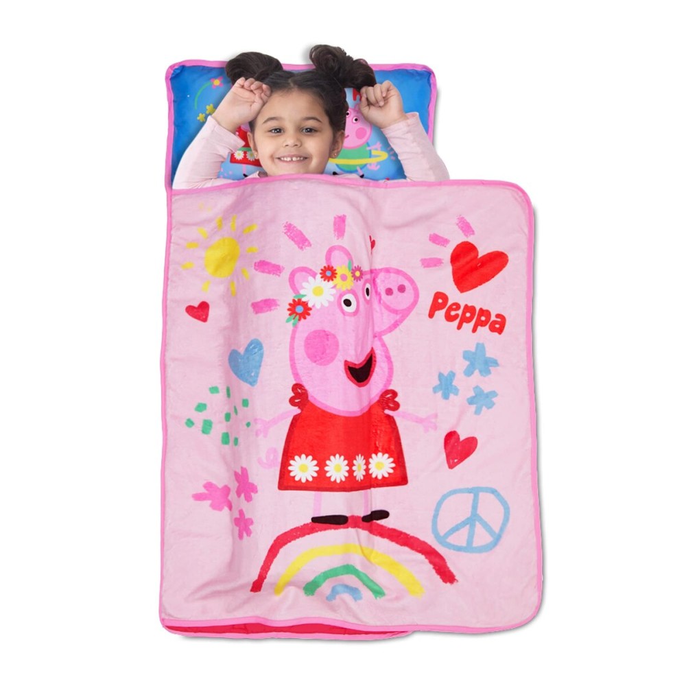 NoJo Peppa Pig I\'m so Happy Toddler Nap Mat - Includes Attached Pillow and Fleece Blanket