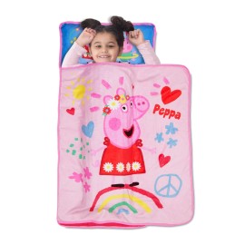 NoJo Peppa Pig I\'m so Happy Toddler Nap Mat - Includes Attached Pillow and Fleece Blanket