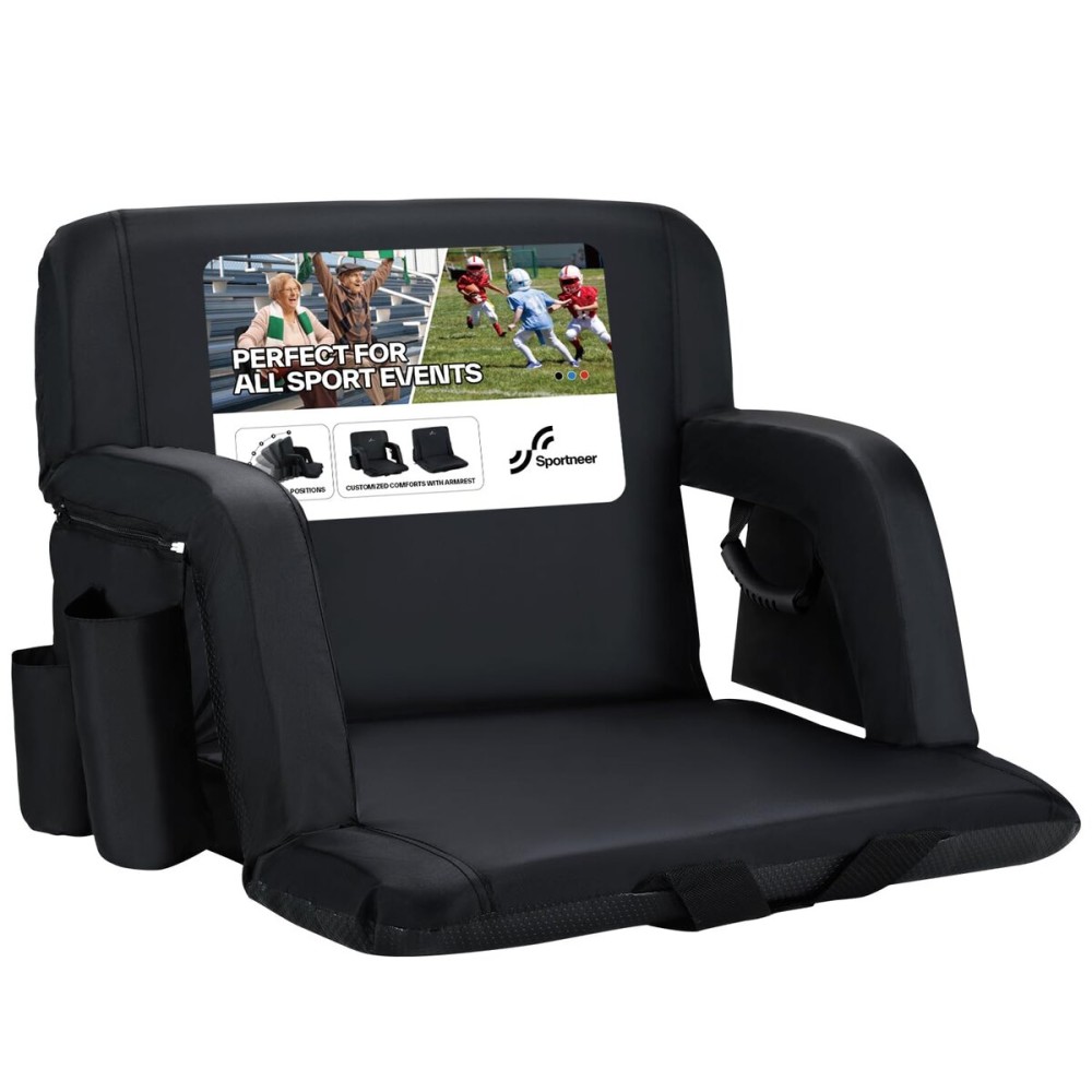 Sportneer Stadium Seat for Bleachers with Back Support, Bleacher Seat with Backrest and Wide Padded Cushion Stadium Chair with Armrests 6 Reclining Positions for Sport Events Camping Parks Concerts
