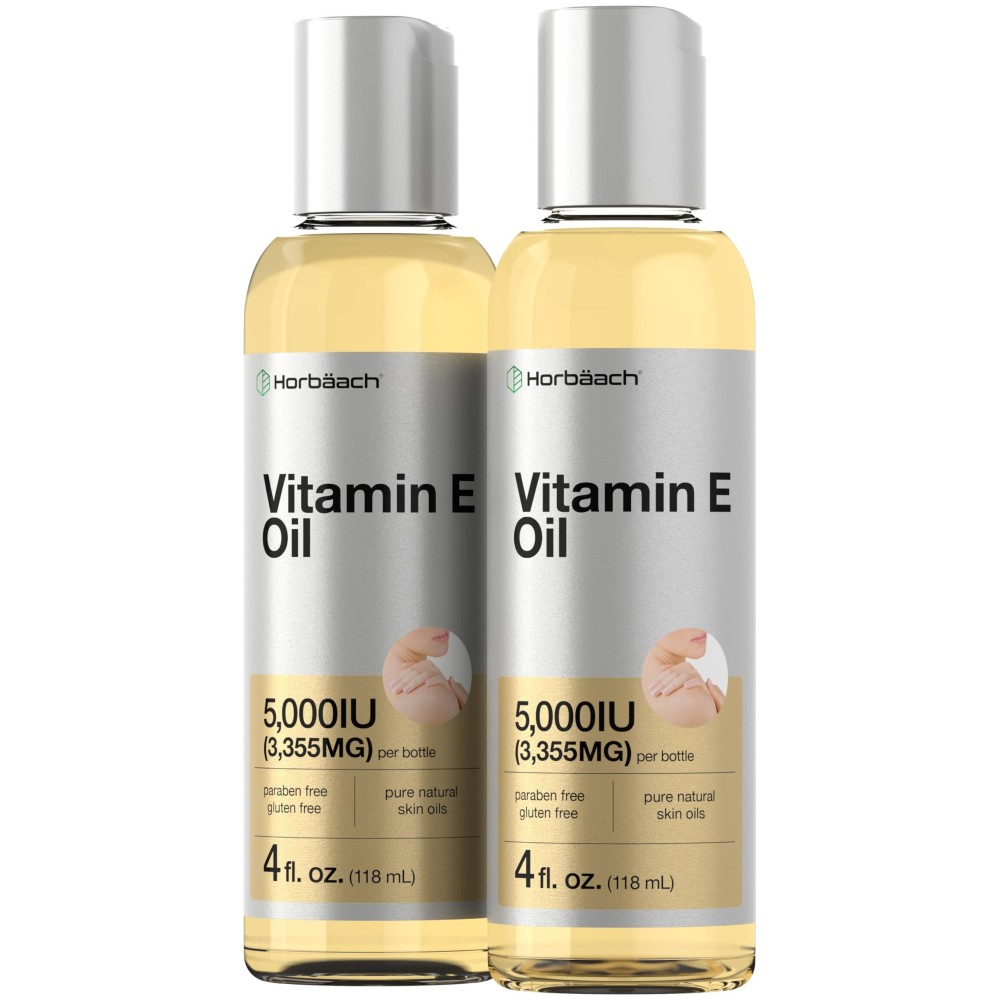 Horbach Vitamin E Oil | 5000 IU | 8 oz (2 x 4oz) Value Pack | for Skin, Hair, Face & Body | Vegetarian, Non-GMO, and Gluten Free Formula