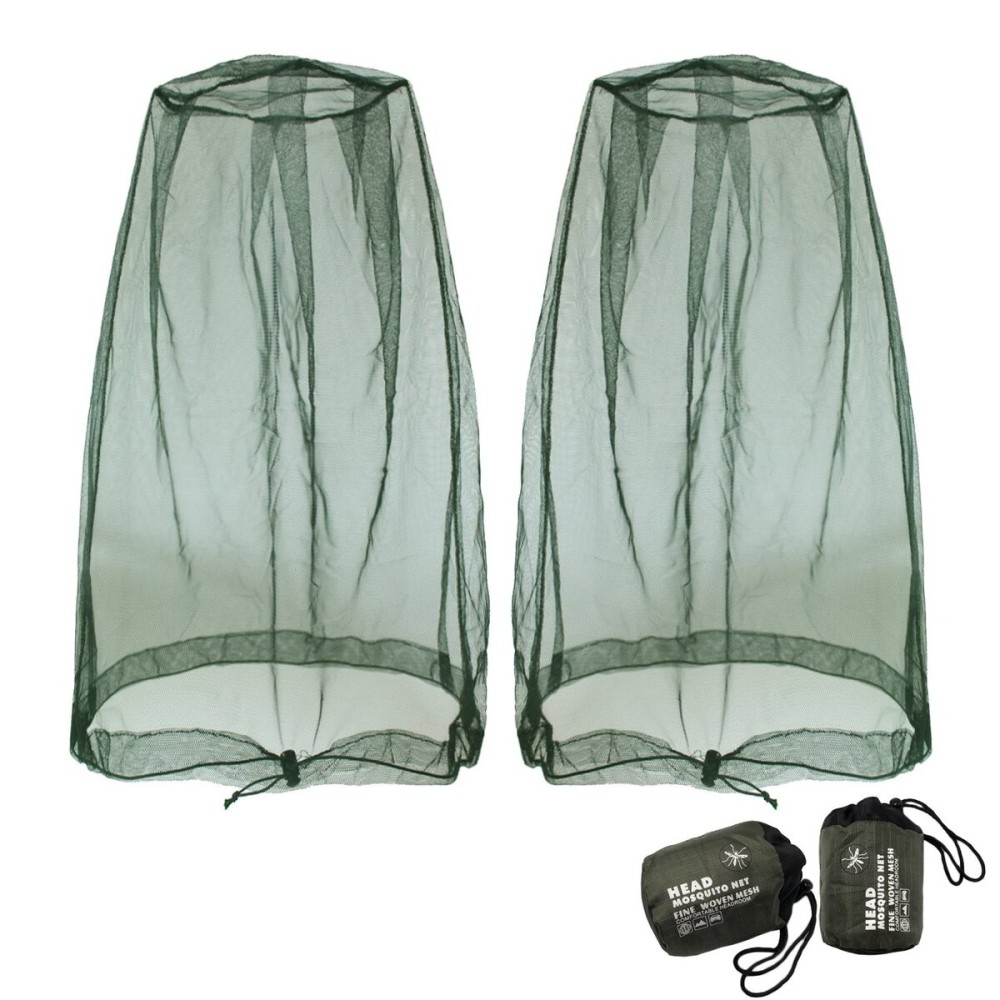 Benvo Mosquito Head Net Mesh, Face Neck Fly Netting Hood from Bugs Gnats Noseeums Screen Net for Any Outdoor Lover- with Carry Bags Fits Most Sizes of Hats Caps (2pcs, Olive, Updated Big Net)