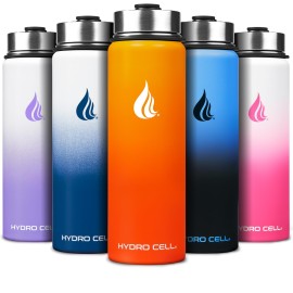 HYDRO CELL Stainless Steel Insulated Water Bottle with Straw - For Cold & Hot Drinks - Metal Vacuum Flask with Screw Cap and Modern Leakproof Sport Thermos for Adults (Red/Orange 24oz)