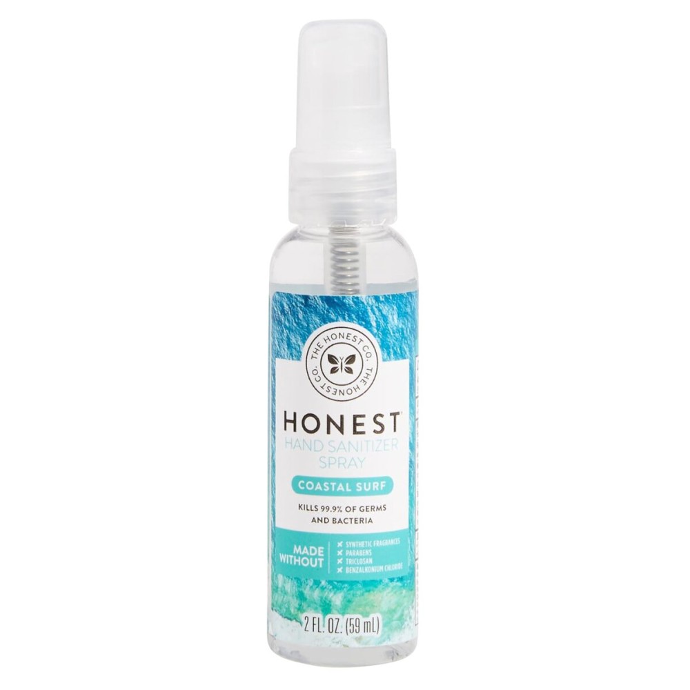 The Honest Company Plant-Based Hand Sanitizer Spray Kills 99.9% of Germs Hypoallergenic Quick-drying and Moisturizing Coastal Surf 2 fl oz