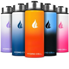 HYDRO CELL Stainless Steel Insulated Water Bottle with Straw - For Cold & Hot Drinks - Metal Vacuum Flask with Screw Cap and Modern Leakproof Sport Thermos for Adults (Red/Orange 18oz)