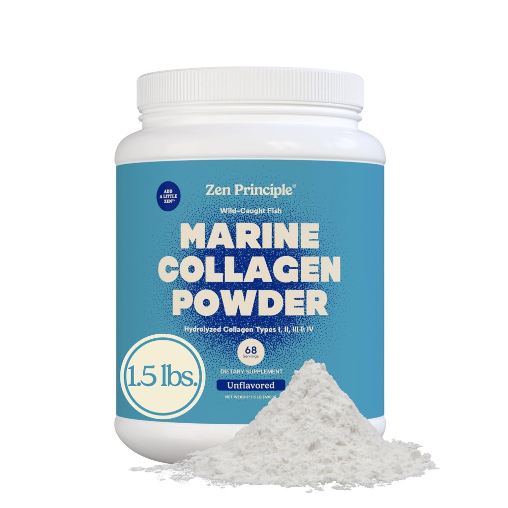 Zen Principle Marine Collagen Peptides Powder 1.5 lb. Wild-Caught Fish, Non-GMO. Supports Healthy Skin, Hair, Joints and Bones.Hydrolyzed Type 1 & 3 Protein. Amino Acids.Unflavored, Easy to Mix.