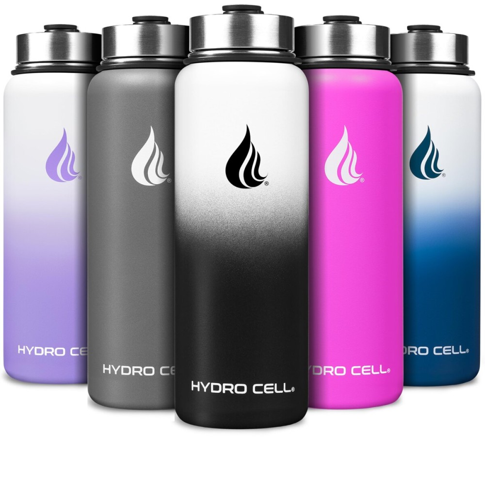 HYDRO CELL Stainless Steel Insulated Water Bottle with Straw - For Cold & Hot Drinks - Metal Vacuum Flask with Screw Cap and Modern Leakproof Sport Thermos for Adults (Black/White 40oz)