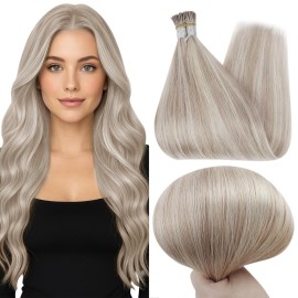 Full Shine I Tip Hair Extensions Human Hair 18 Inch Ash Blonde Highlights Bleach Blonde Itip Human Hair Extensions Fusion Extensions Real Human Hair 50 Grams
