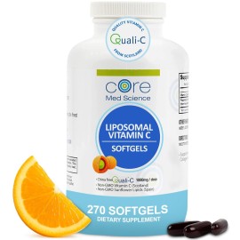 Liposomal Vitamin C 1000mg by Core Med Science, 270 Softgels - Non-GMO Natural Liposomal Vitamin C Supplement That Promotes Healthy Skin - Immune System Booster for Adults, Supports Collagen Formation