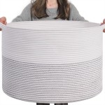 INDRESSME XXXLarge Cotton Rope Basket 21.7 x 21.7 x 13.8 Woven Baby Laundry Basket for Blankets Toys Storage Baskets with Handle Comforter Cushions Storage Bins Thread Laundry Hamper-Black Stitch