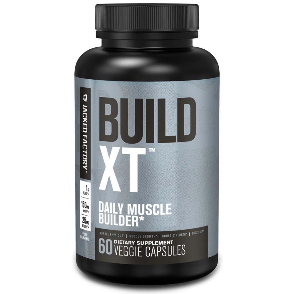Jacked Factory Build-XT Daily Muscle Builder & Performance Enhancer - Muscle Building Supplement for Muscular Strength & Growth | Trademarked Ingredients Peak02, ElevATP, & Astragin - 60 Veggie Pills