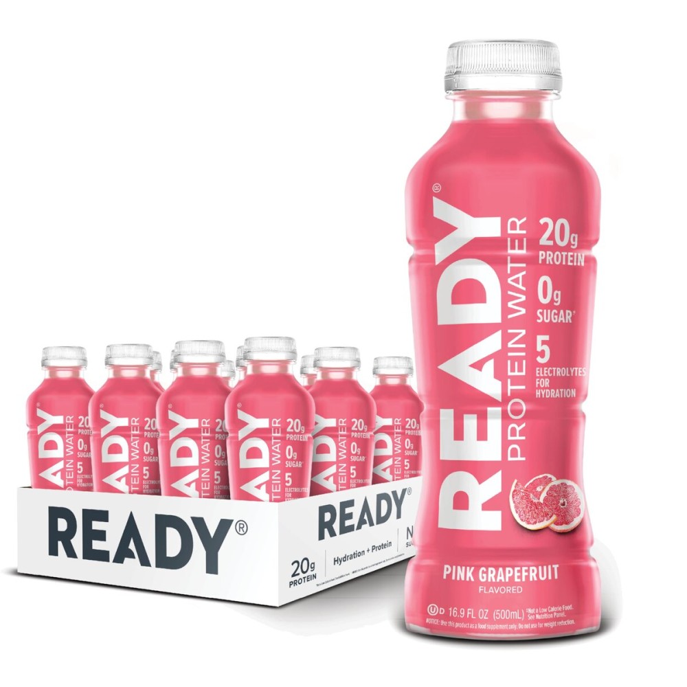 Ready Protein Water - 20g Whey Protein Isolate, Zero Sugar, Low-Calorie Sports Drink for Hydration & Recovery - Electrolytes, Essential Amino Acids - Pink Grapefruit, 16.9 fl oz Bottles (12-Pack)