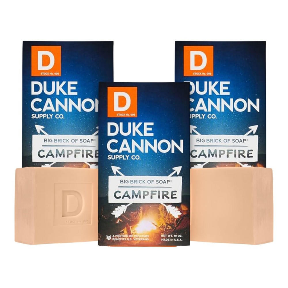 Duke Cannon Supply Co. Big Brick of Soap - Campfire, Smoky Hickory Scent, American-Made, Large Size, 10 oz. (3 Pack)