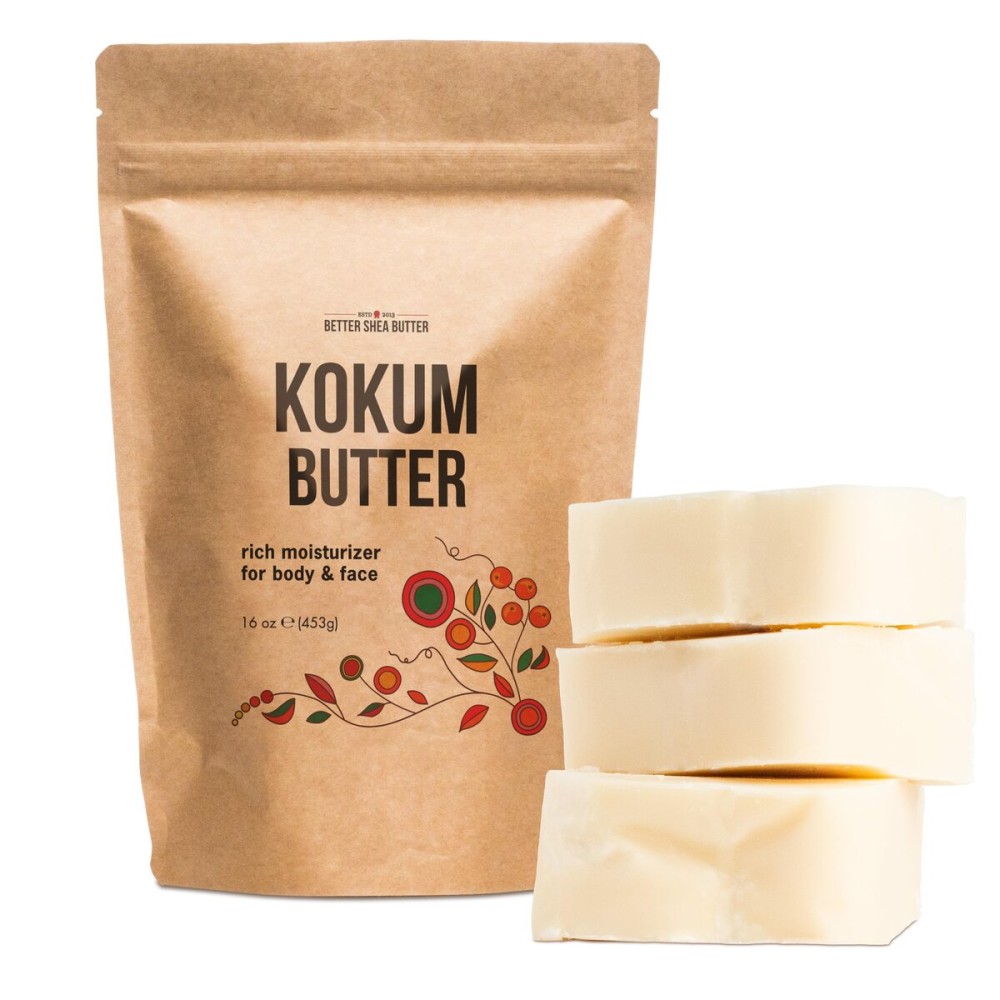 Raw Kokum Butter Unrefined - Body Butter Bar for Soap Making and DIY Lotion, Skin and Hair Products - Pure, Unscented Moisturizer for Skin - Kokum Butter 1 lb Block