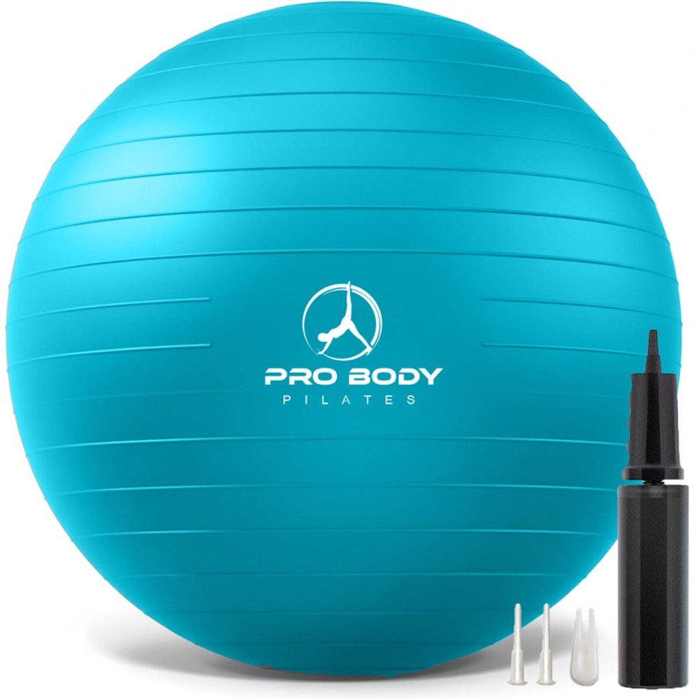 ProBody Pilates Yoga Ball - Fresh Colors Exercise Ball for Stability, Pregnancy, Workout, Physical Therapy & Birthing, Balance Ball Chair (Sky, 55 cm)