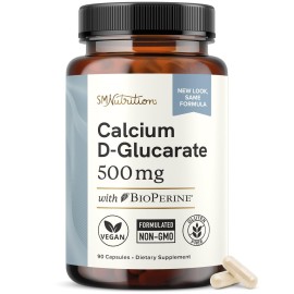 Calcium D-Glucarate | 500MG | CDG for Liver Detox and Cleanse, Hormone Balance, and Menopause Support | Calcium Supplement | Vegan, Non-GMO, Third-Party Tested | 90 Capsules (3-Month Supply)