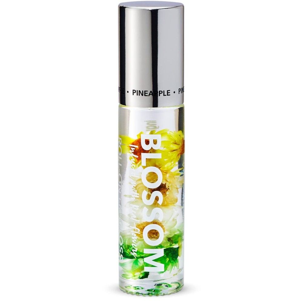 Blossom Roll on Lip Gloss, Scented Clear High Shine Moisturizing Lip Oil, Non Sticky, Infused with Real Flowers, Made in USA, 0.2oz, Pineapple