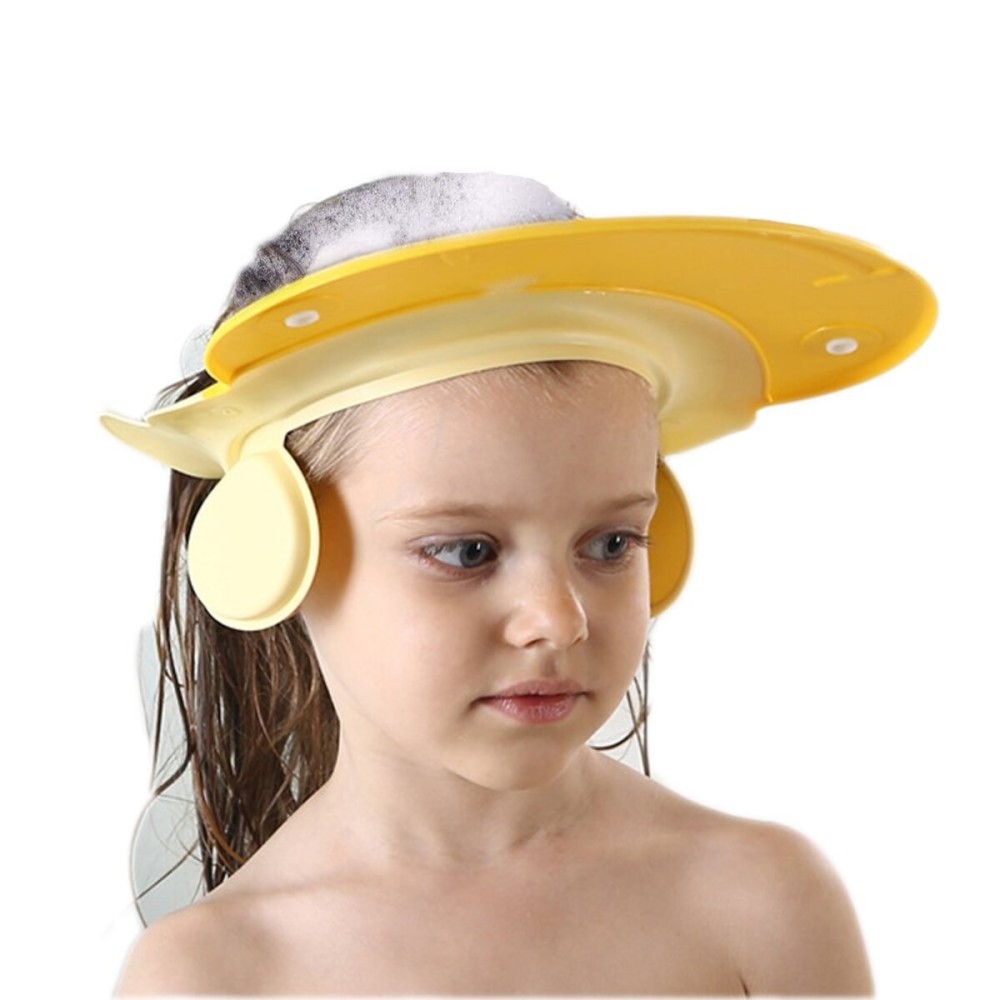 Shower Cap for Kids, Baby Shower Cap bath wash Shampoo rinser shield Hat Adjustable head hair Visor Protection Toddler and Children,Prevent water from entering eyes and ears(Yellow)