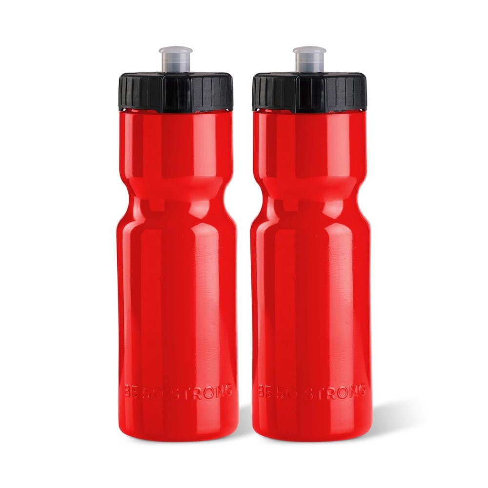 50 Strong Sports Water Bottles 2-Pack - Reusable 22 oz BPA-Free Plastic Bottles with Pull Top Cap - Made in USA - Top Rack Dishwasher Safe - Fits Most Bike Cages Brand - Red