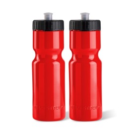 50 Strong Sports Water Bottles 2-Pack - Reusable 22 oz BPA-Free Plastic Bottles with Pull Top Cap - Made in USA - Top Rack Dishwasher Safe - Fits Most Bike Cages Brand - Red