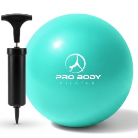 ProBody Pilates Small Exercise Ball with Pump - 9 Inch Workout Ball for Stability, Barre, Yoga, Core & Physical Therapy, Home Gym & Office Use (Aqua)