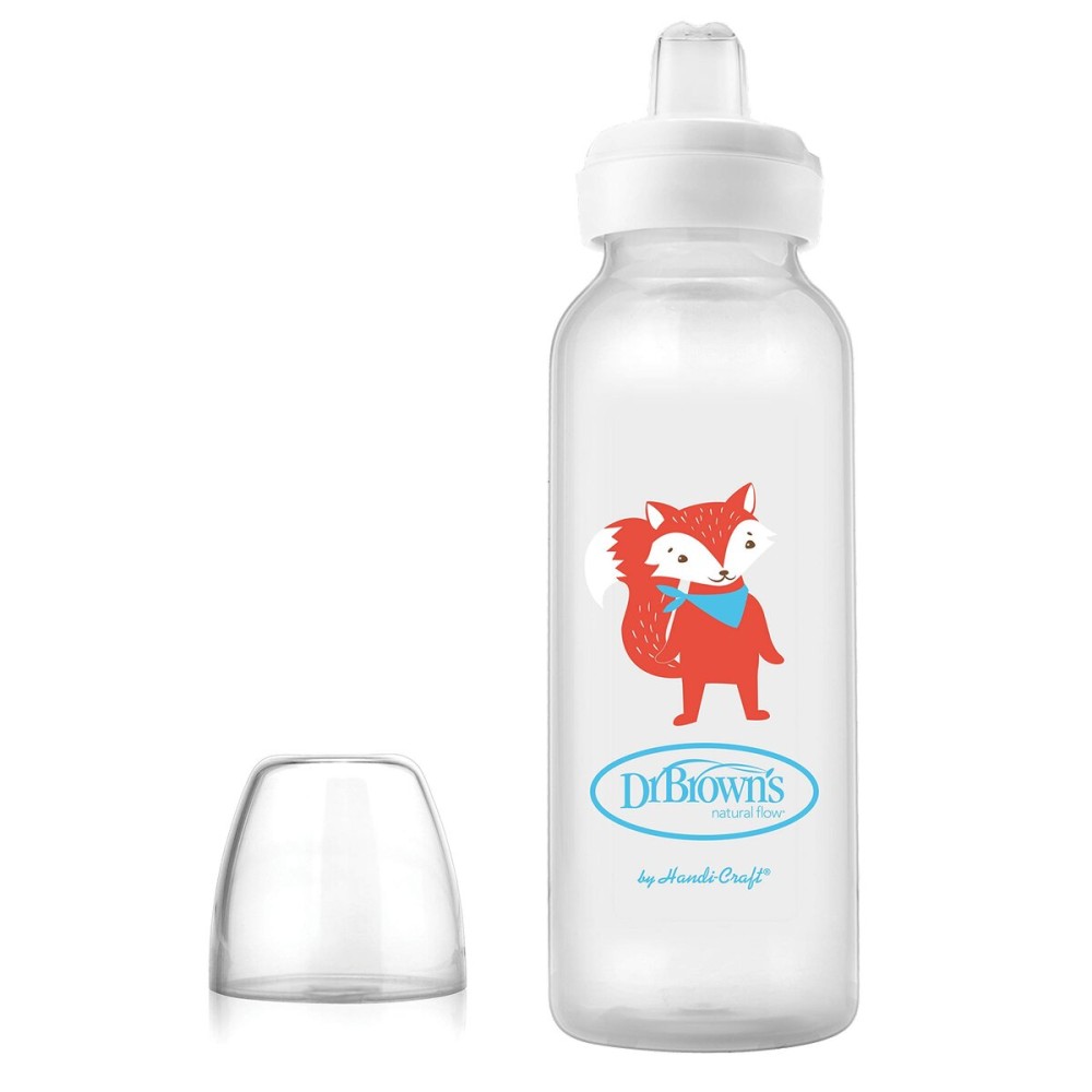 Dr. Brown\'s Milestones Narrow Sippy Bottle, 100% Silicone Soft Sippy Spout, 8oz/250mL, 6m+, Fox