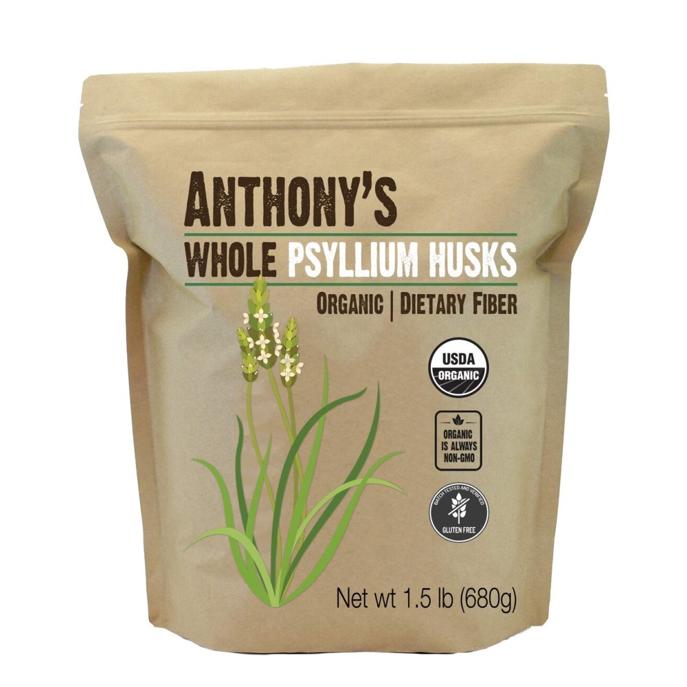 Anthony\'s Organic Whole Psyllium Husks, 1.5 lb, Dietary Fiber, Gluten Free, Non GMO, Keto Friendly