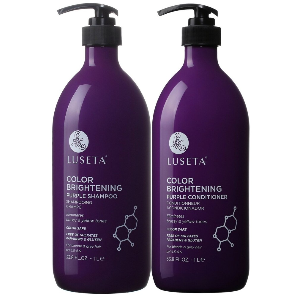 L LUSETA Color Brightening Purple Shampoo and Conditioner Set for Blonde and Gray Hair, Infused with Cocos Nucifera Oil to Help Nourish, Moisturize and Condition Hair, 2x33.8oz